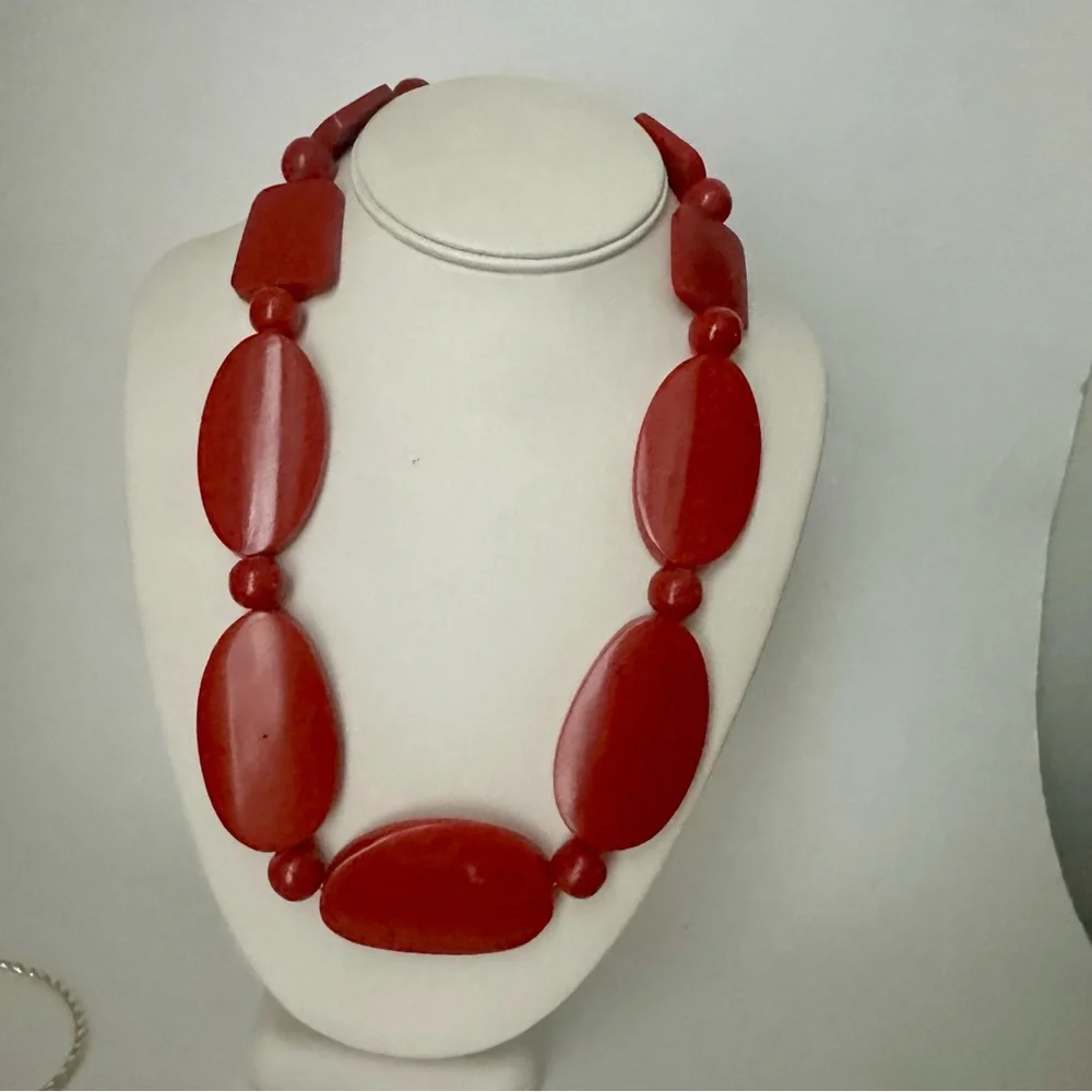 Vintage Statement Block Red Geometric Necklace